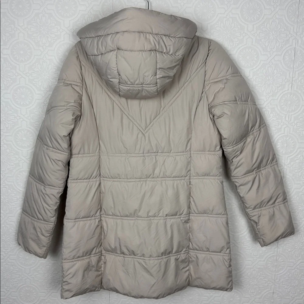 Bernardo EcoPlume Taupe Hooded Puffer Coat Recycled Insulation Size Small‎ Cream